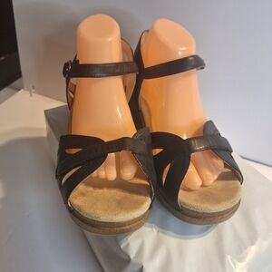 Dansko Black Leather Women's Sandals with Wooden Sole. Size 42 US 11.5/12
